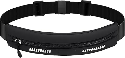 Cinturón para Correr, Bolsa para Teléfono Móvil, Unisex, Riñonera Ultraligera con Bandas Reflectantes, Cinturón Elástico Ajustable, Adecuado para Deportes, Ciclismo, Caminatas, Montañismo (Negro)