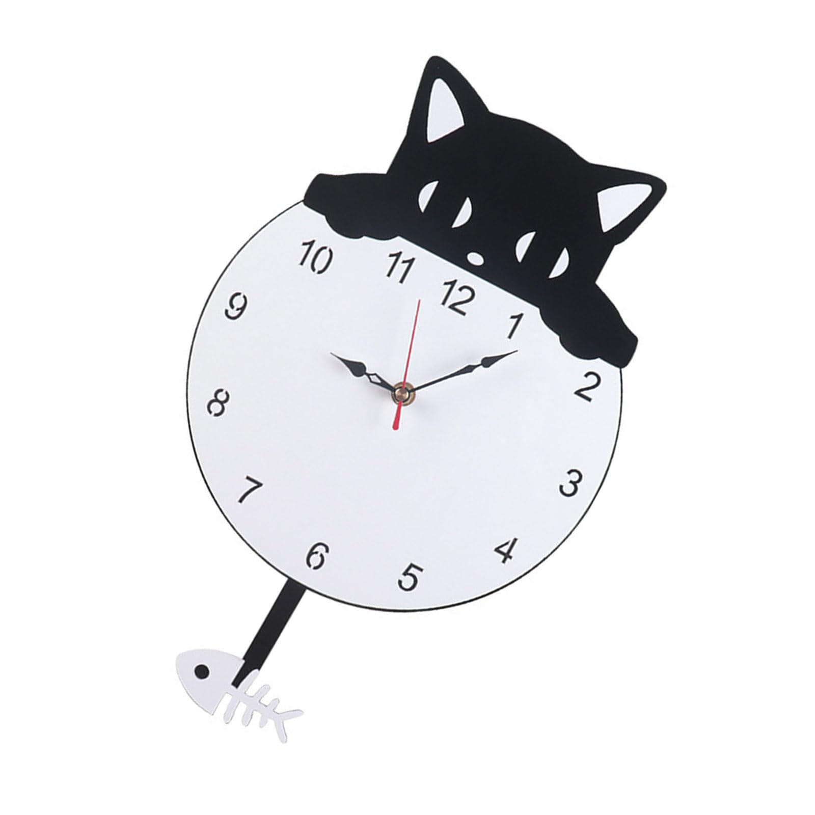 Msioytog Quiet Movement Acrylic Pendulums Wall Clock with Funny Cats Fish Theme Arabic Numerals for Living Room Bedroom Decors Cats Fish Clock