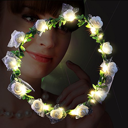Playbuy LED Flower Garland Wreath Headband(2pcs) -Wedding wreath Crown Festival Floral for Party Festival Wedding