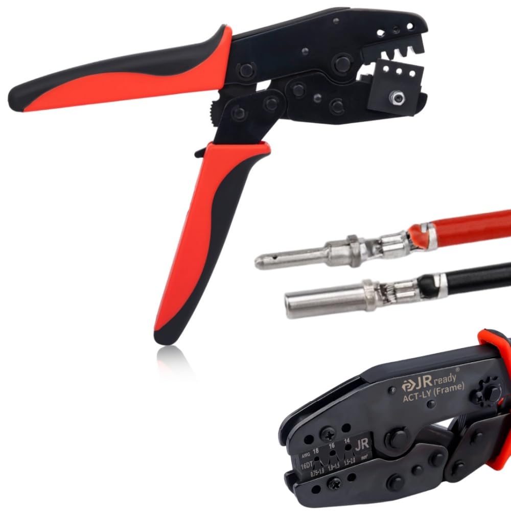 JRready Deutsch Crimp Tool ACT-LY-16DT Stamped - Deutsch Open barrel Terminal Crimping Tool for DT Connector Stamped Contacts Size 16 OEM-Quality (14-18 AWG)