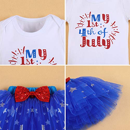 My 1St 4Th Of July Baby Girl Outfit Star Striped Romper Ruffle Tutu Skirt Sequins Headband Leg Warmers Birthday Dress Independence Day Patriotic Party Clothes 4Pcs Set 002 White + Blue 0-3 Months #TOP5