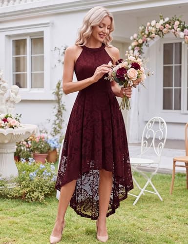 Image of Dressystar Women Halter Lace Wedding Guest Dress Hi-Lo Cocktail Party Bridesmaid Formal Dresses