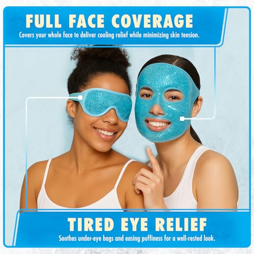 Image of Perfect Remedy Ice Face Mask and Cooling Eye Masks for Puffy Eyes, Versatile Gel Bead Face Ice Pack and Cooling Eye Kit for Overall Facial Tension and Discomfort, Use for Hot or Cold Therapy (Blue)