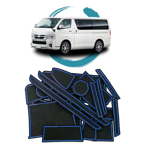 ruiya トヨタ ハイエース 200系 スーパーGL 専用 ラバーマット インテリアラバーマット ドアポケット マット 滑り止めシート アクセサリー ポケットマット ノイズ軽減 引っ掻きキズ防止 17枚 ハイエース200系パーツ カスタムパーツ (ブルー