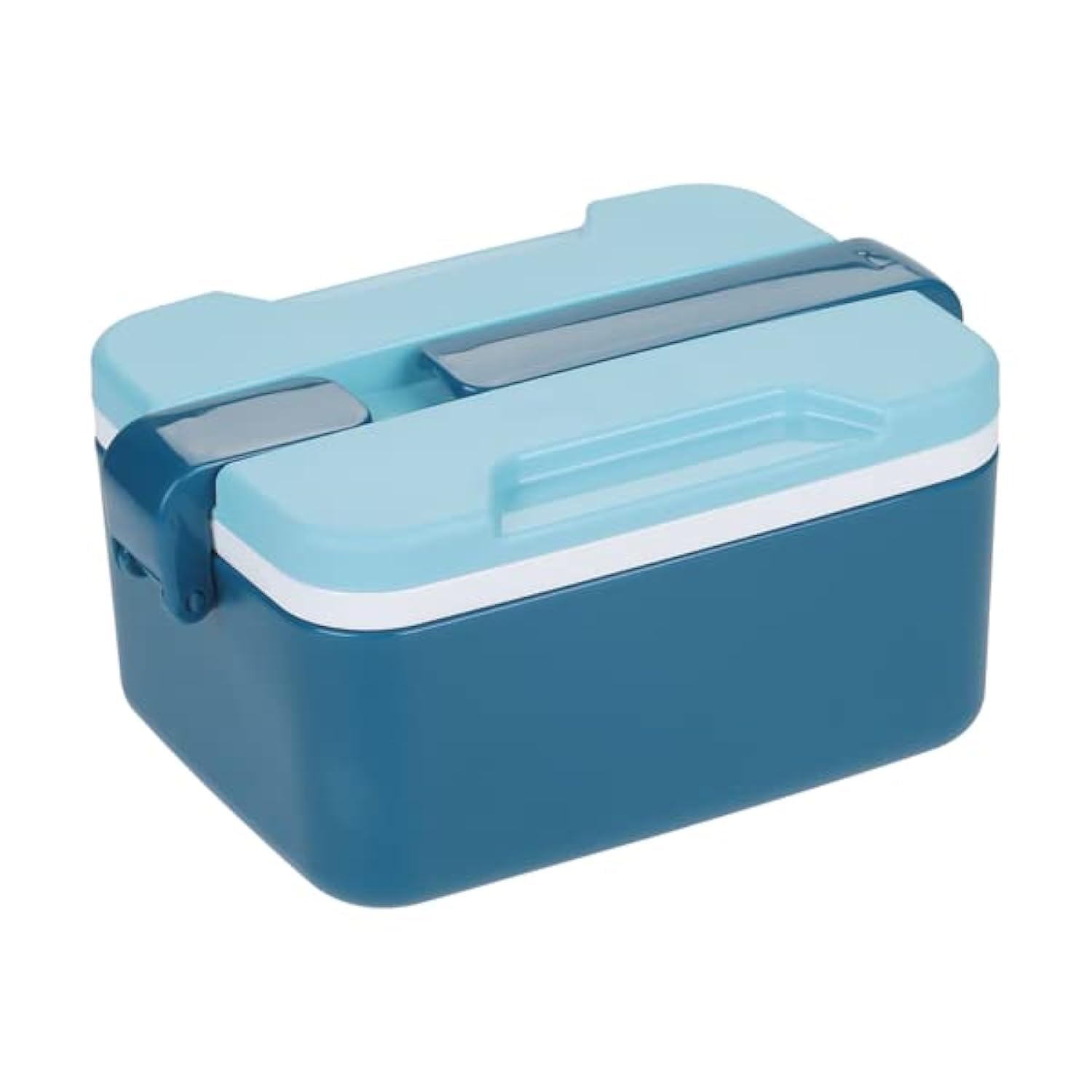 Vague Plastic Two Layer Rectangle Lunch Box, 1.6 Liter Capacity, Blue/Green/Peach