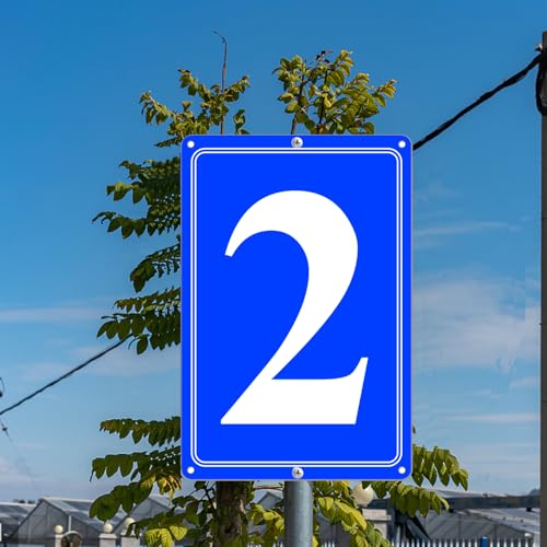 Image of Premium Aluminum Number Signs 2, Metal 12 inch X 8 inch Blue Numbered Signs Outdoor for Parking Lots, Floor, Dock, Court, Aisle, Field, High Visibility, No Fade, Weather-resistant