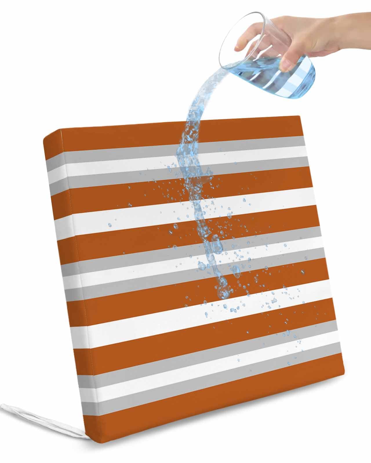 Hokiten Burnt Orange Grey Stripe Outdoor Cushion Chair Cover Set of 2 - Waterproof Couch Seat Covers, Minimalist Farmhouse Striped Patio Furniture Protector Cushions Slipcovers for Sofa/RV, 22