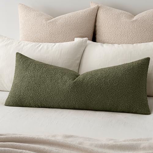 MIULEE Textured Boucle Lumbar Pillow Cover for Bed 14x36 Olive Green