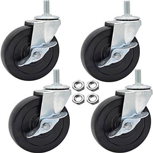 AAGUT 4 Inch Swivel Rubber Caster Wheels with Lock Threaded Stem Mount Casters