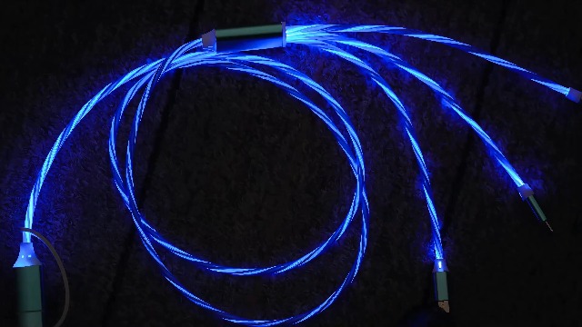 Image of IHAO Multi Ports Light-Up USB Cable USBA /USB C to USBC /MicroUSB Cable Durable Fast Charging Cable with Visible Current Flow As Night Light Use 39 inches-6in1 Blue