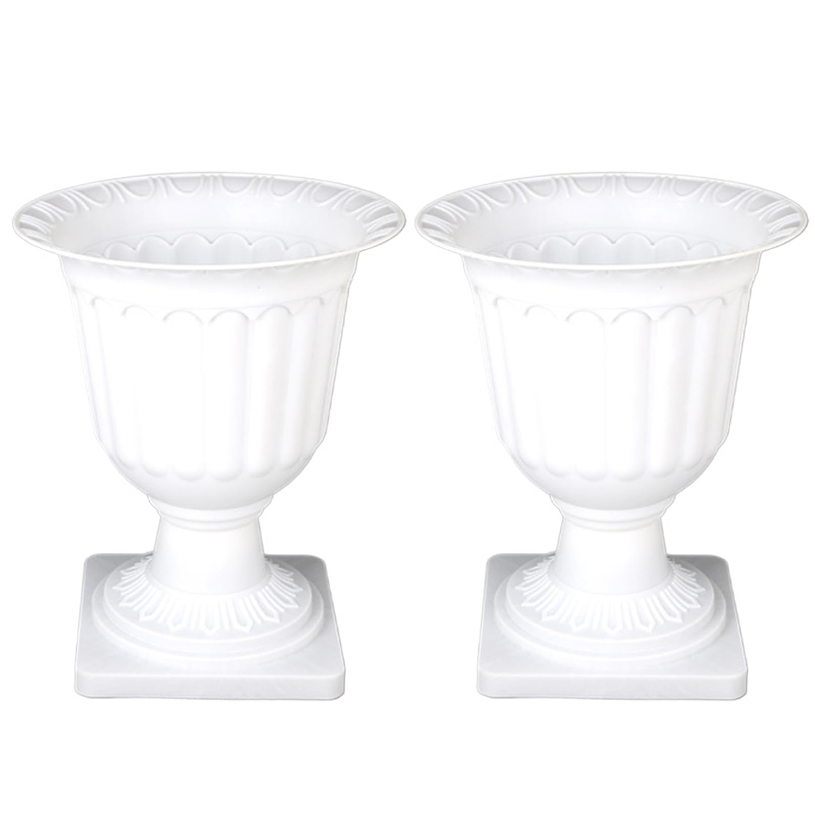 Faroby Urn Planter 2PCS 13.8 Inch Plastic White Garden Planter Urns with Pedestal Vase Retro