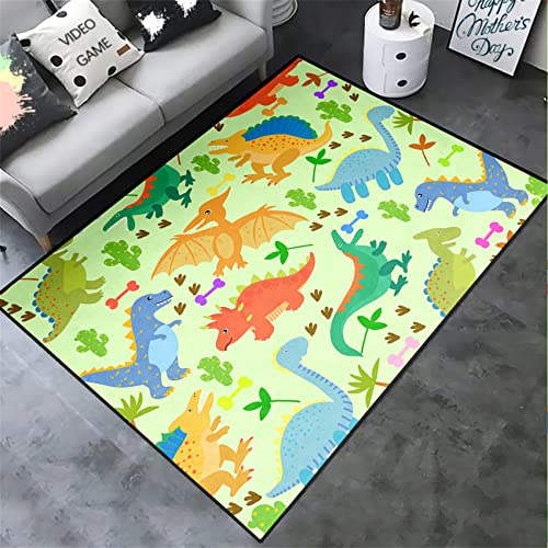 Cute Cartoon Dinosaurs Rugs for Kids Boys 3D Printed Area Rugs for Boys Bedroom Home Decor Large Dinosaur Play Rugs, Crystal Polyester Dinosaur Rug Mat for Playroom Living Room Kitchen, 3'×4'