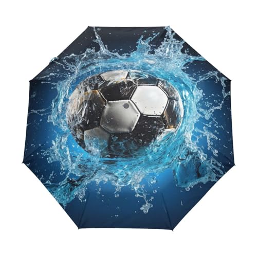 Parapluie de voyage compact football bleu pour les trajets scolaires des enfants
