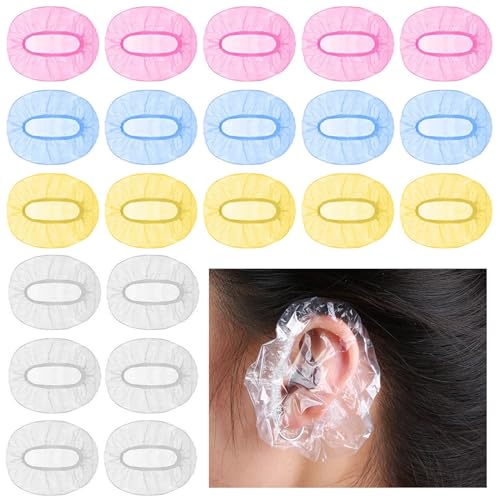 200 Stück Wasserdichte Einweg Ohrenschützer, Bunte Dusche Ohr Abdeckung, Transparente Ohrbedeckungen für Haarfärbung, Dusche, Baden, Salon, Spa