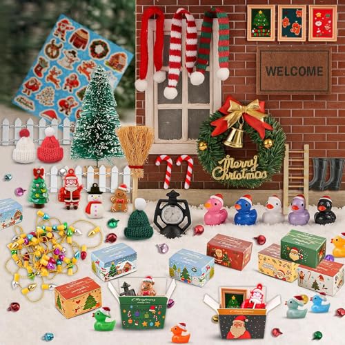 67PCS Dollhouse Accessories Doll House Miniatures Christmas Decoration Small Scene Model Light Mini Tree Gift Boxes Fake Light Door Mini Scene Model Pretend Toys DIY Festival Holiday Party Favors Gift