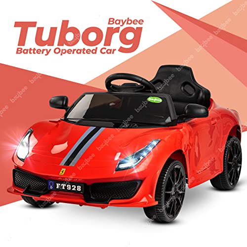 Image of Baybee Tuborg Rechargeable Battery-Operated Ride on Electric Car for Kids | Ride on Baby Car with Foot Accelerator & Music | Battery Operated Big Car for Kids to Drive 2 to 6 Years Boy Girl (Red)