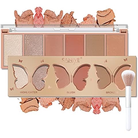 Blushers for Cheeks Make Up, 3 In 1 Blush Highlighter Coutour Palette Powder, Face Blusher for Long-Lasting Sweat-Resistant Matte Brighten Natural Look (Nude) Cover