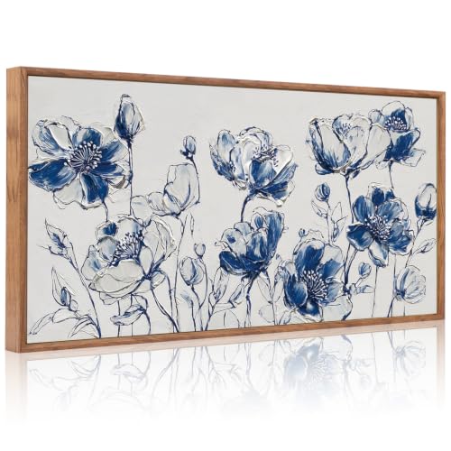 Image of CHDITB 3D Blue White Chinoiserie Floral Wall Art, Vintage Botanical Decor