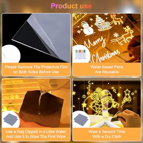 2 STK Leuchtendes LED Zeichenbrett für Kinder, LED Maltafel Kinder Notiztafel mit 12 Farben Stift & 2 Ständer, Abwischbarer Acryl Tafel Schreibtafel für Memo, Büro, Schule, Zuhause, Café (30 * 20CM)