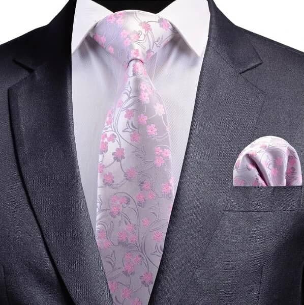 Image of HISDERN Men Floral Ties Woven Classic 3.4 inch Necktie Set Formal Tie Pocket Square for Wedding with Handkerchief Gift Box