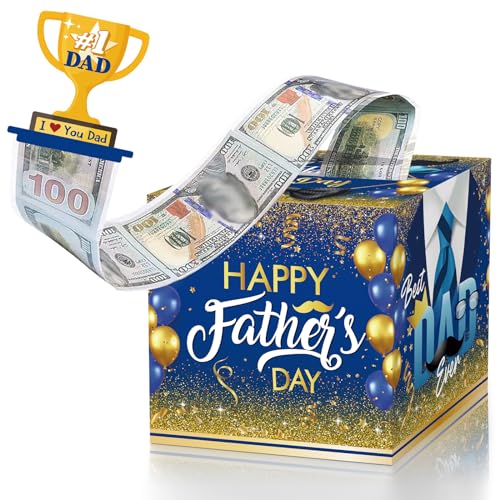 Fathers Day Money Box for Cash Gift Pull, Money Pull Box Gift Best Dad Ever Surprise, Funny Fathers Day Money Pull Box, Happy Fathers Day Box for Cash with Pull Out Card DIY Set from Daughter Son