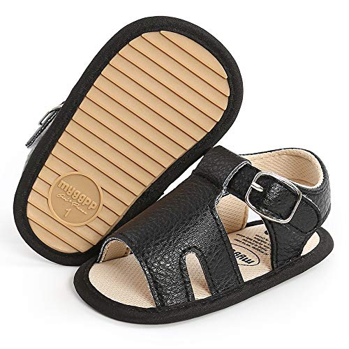 SOFMUO Baby Girls Boys Sandals Premium Soft Anti-Slip Rubber Sole Infant Summer Outdoor Shoes Open Toe Toddler First Walkers(A2/Black,0-6 Months)