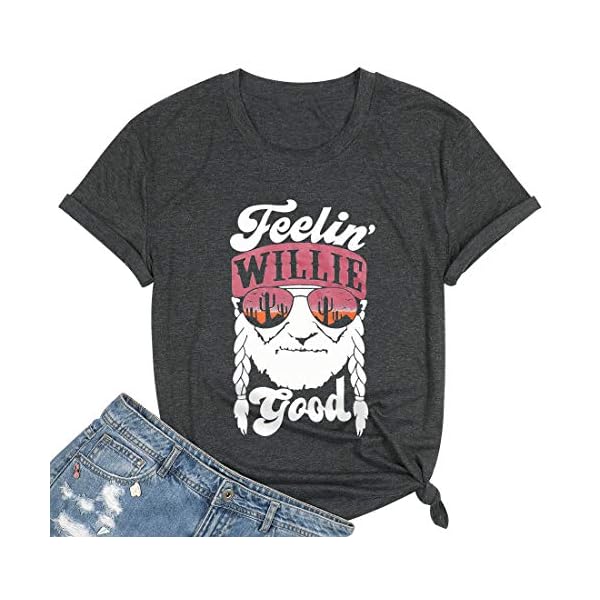 MOUSYA Women T-Shirt Feelin' Willie Good Letter Printed Graphic Shirt Top Casual Vacation Short Sleeve Tee Shirt