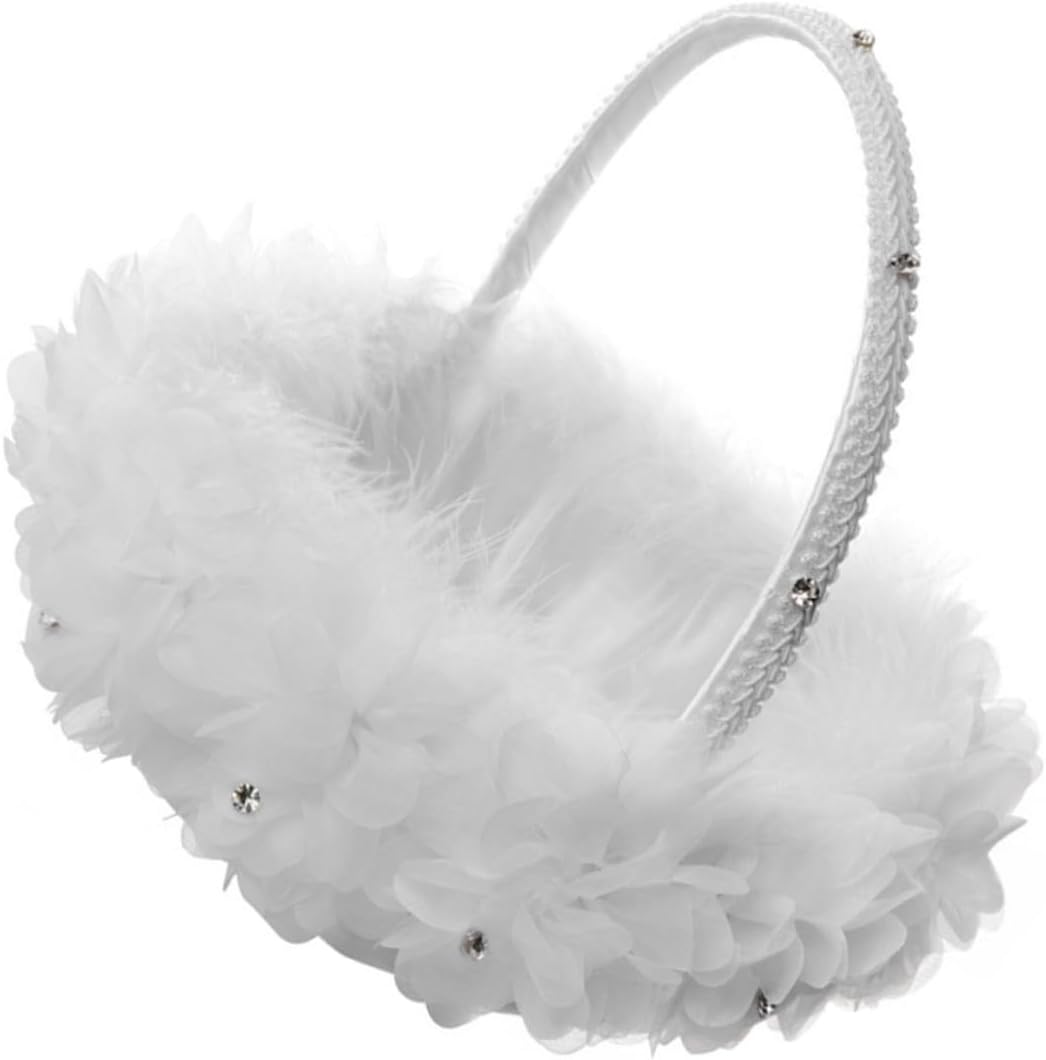 Uonlytech White Lace Flower Girl Basket with Rose Floral Decoration, Wedding Ceremony Petal Basket for Bridal Party Supplies, 1Pcs