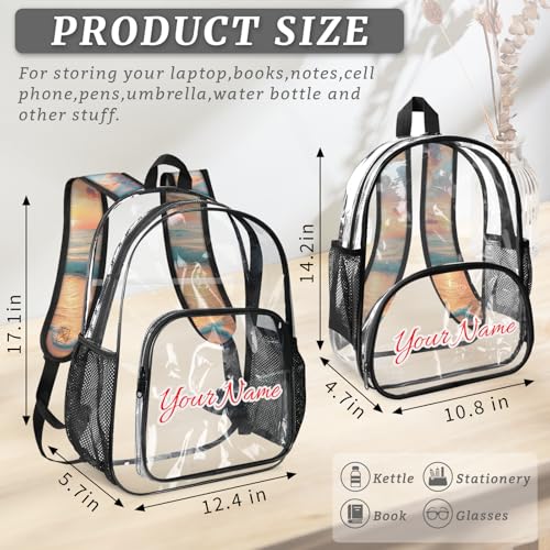 Personalized Small Clear Backpack Stadium Approved Heavy Duty PVC Plastic Custom Transparent Backpacks See Through Bag with Name, Ocean Beach Sunrise Sunset4