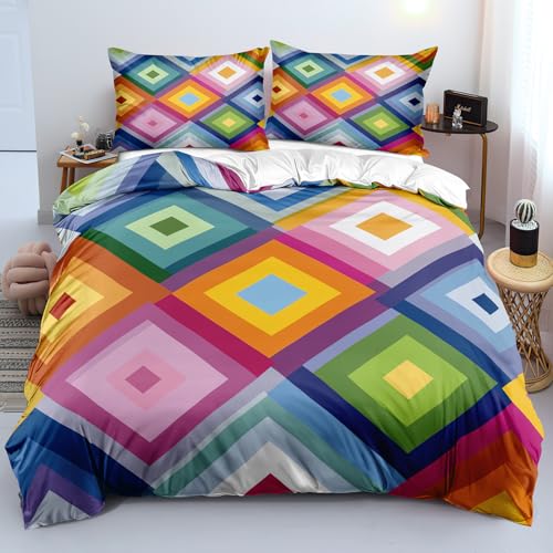 Housse de couette géométrique 140x200 imprimé patchwork multicolore pour lit enfant