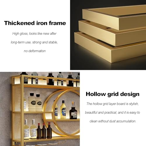 Étagère à vin murale moderne lumineuse 160cm avec porte-verres doré - 8