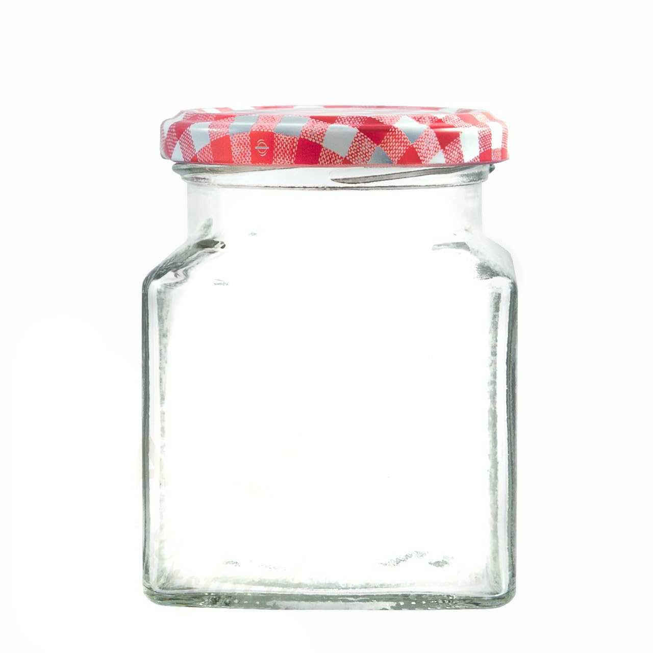 Wares Of Knutsford Red Gingham Lid 24 X 282Ml Square Glass Jar (Pack Of 24, )