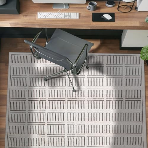 Rugshop Bohemian Stripe Lines Washable Non Slip Area Rug 5' x 7' Ivory