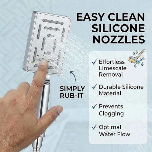 Image of Marcoware ABS Maze Rectangular Design Bathroom Hand Shower set with 1.5 Meter Ultra Flexible Hose & Wall Mount Hook, Chrome, Polished Finish