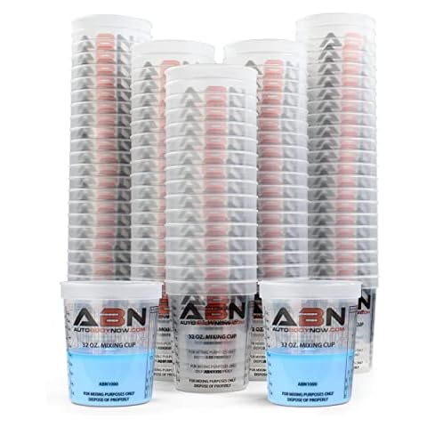 ABN 32oz Automotive Paint Mixing Cups 100pk - 1QT Plastic Measuring Mixing Cups for Epoxy Resin, Activator, or Thinner Cover