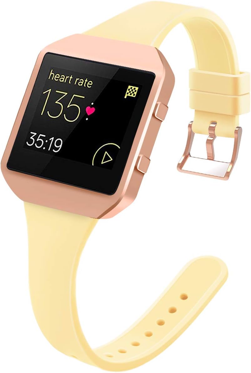 YiJYi Slim Bands Compatible with Fitbit Blaze,Thinner Soft Silicone Band with Metal Frame Replacement Wristband for Women Men Small Large