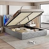  Caluself bedBeds Double beds Upholstered beds Bed Frame with Storage, LED on Both Sides of The headboard, Gas strut Supports, slatted Base and Drawers, Storage Bed, Hydraulic Guest Bed 6D3e9F