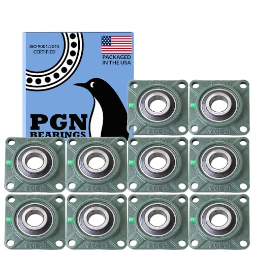 Image of PGN UCF207-20 Pillow Block Bearing - Pack of 10 Square Flange Mounted Pillow Block Bearings - Chrome Steel Bearings with 1-1 /4 inch Bore, Self Alignment