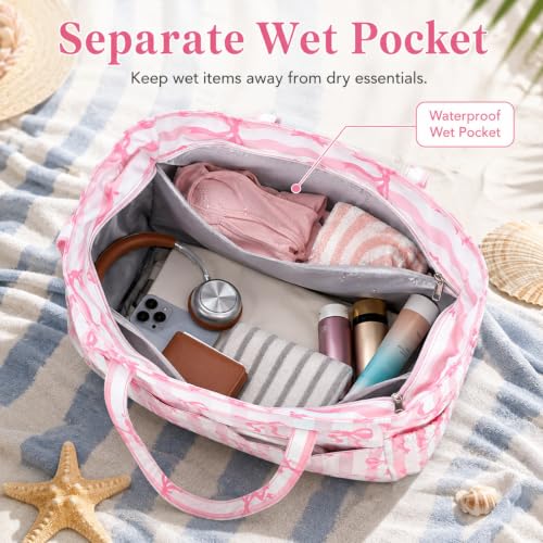 Image of LEDAOU Beach Bag Waterproof Sandproof Women Beach Tote Pool Bag with Zipper for Swim Gym Grocery Travel with Wet Pocket | Sandproof