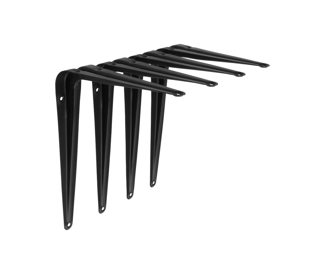 Stiley Living London Shelf Brackets - Heavy Duty Slim Metal Wall Shelf Supports, Tapered Decorative Brackets for Shelving, Industrial Style - 4 Pack (Matt Black, 150mm x 200mm)