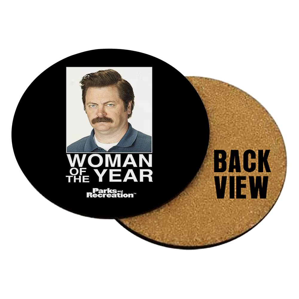 Giftme Men's Round Coaster Mdf Ron Swanson Woman Of The Year Birthday Secret Santa Coaster, Tableware, Drinks Coffee-Tea Coaster. (Round Coaster Mdf)