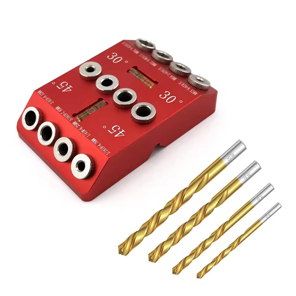 UDSKNV[KSL Drill Guide with Bubble Level for Woodworking 30/45/90° Angled/Straight Holes 4 Sizes Included Drilling Jig