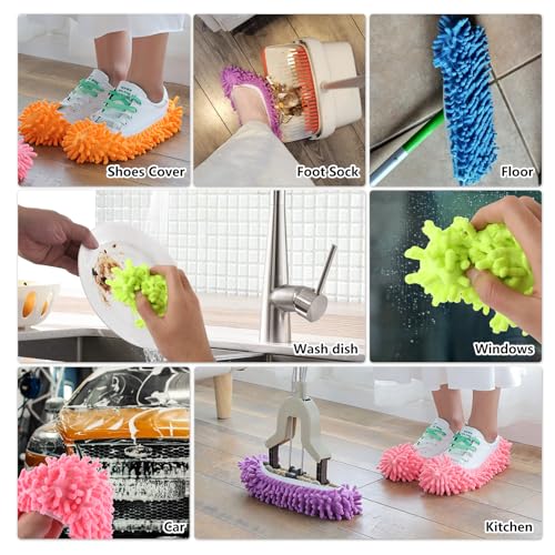 Pantoufles serpillères microfibre taille unique colorées pour balai poussière