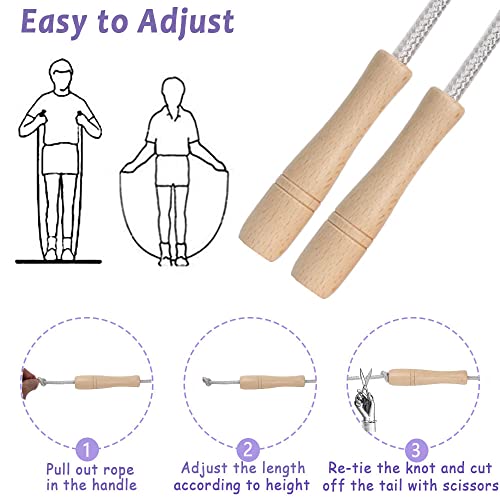 Jump Rope Kids,8.5ft Adjustable Cotton Skipping Rope with Wooden Handle for Boys and Girls Fitness Outdoor Exercise (Silver) - Image 3