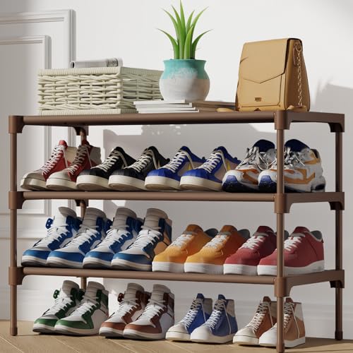 Kitsure Shoe Rack - Non-Woven Shoe Rack Shelf, Shoe Organizer for Closet, Entryway, Garage & Corridor, Stackable Shoe Shelves, 27.5" Wide - 3 Tier, Brown