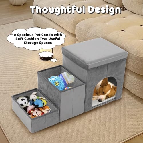 3 Stufen hundetreppe für kleine Hunde hundetreppe mit stauraum für Bett Sofa 40cm hoch katzentreppe für alte Katzen Schwamm haustiertreppe grau blau