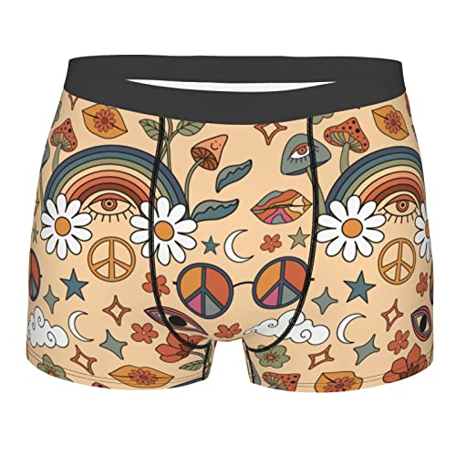 Peace Symbol Peace Sign Rainbow Mushroom Hippie Eyes Men's Boxer Briefs Breathable Men Underpants Comfortable