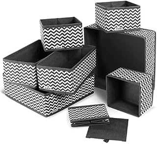 ilauke Drawer Organiser Set of 8 Drawer Dresser Divider, Fabric Wardrobe Organiser, Foldable Storage Boxes for Shirts, Ties, Socks, Bras and Underwear