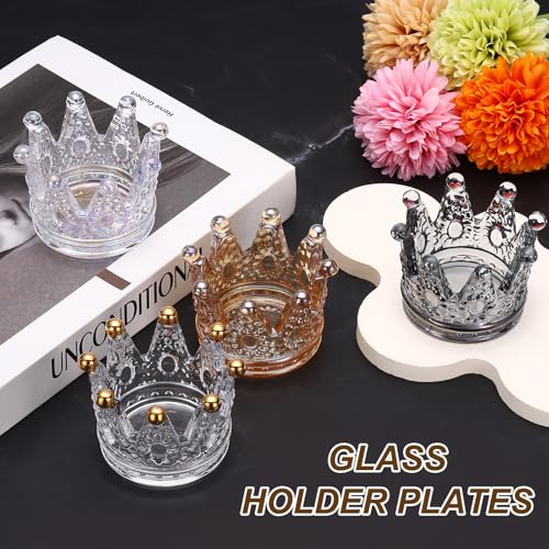 uxcell 4 Pack Tealight Candle Holder, 3 Inch Glass Crown Candle Holder Incense Holder Candlestick for Tea Light Aromatherapy Wedding Table Centerpiece, Brown - Image 3
