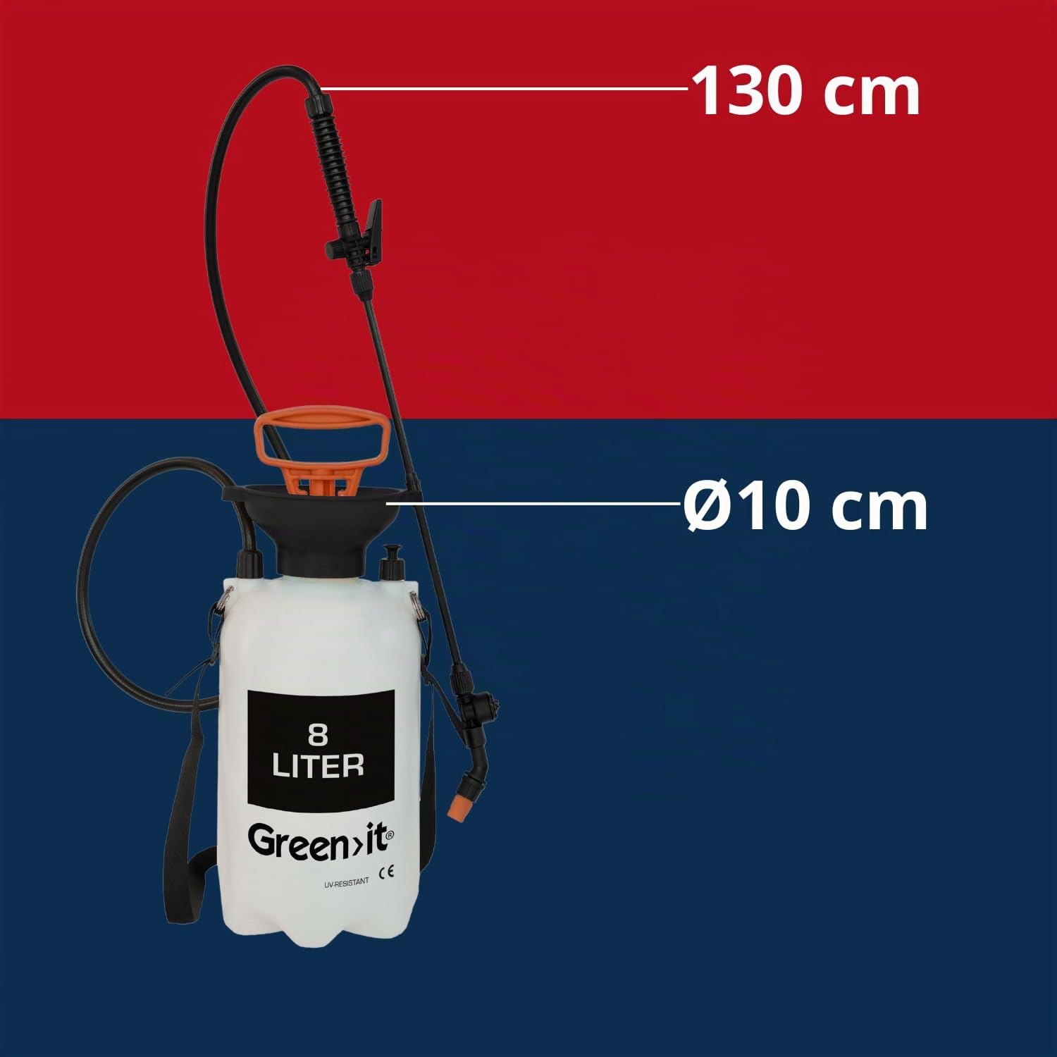 Home IT® - Pulverizador a presión para jardín (8 L, Resistente a los Rayos UV, con Bomba, Correa de Transporte y válvula de sobrepresión, jeringa herbicida, Boquilla Ajustable, Manguera de 130 cm)